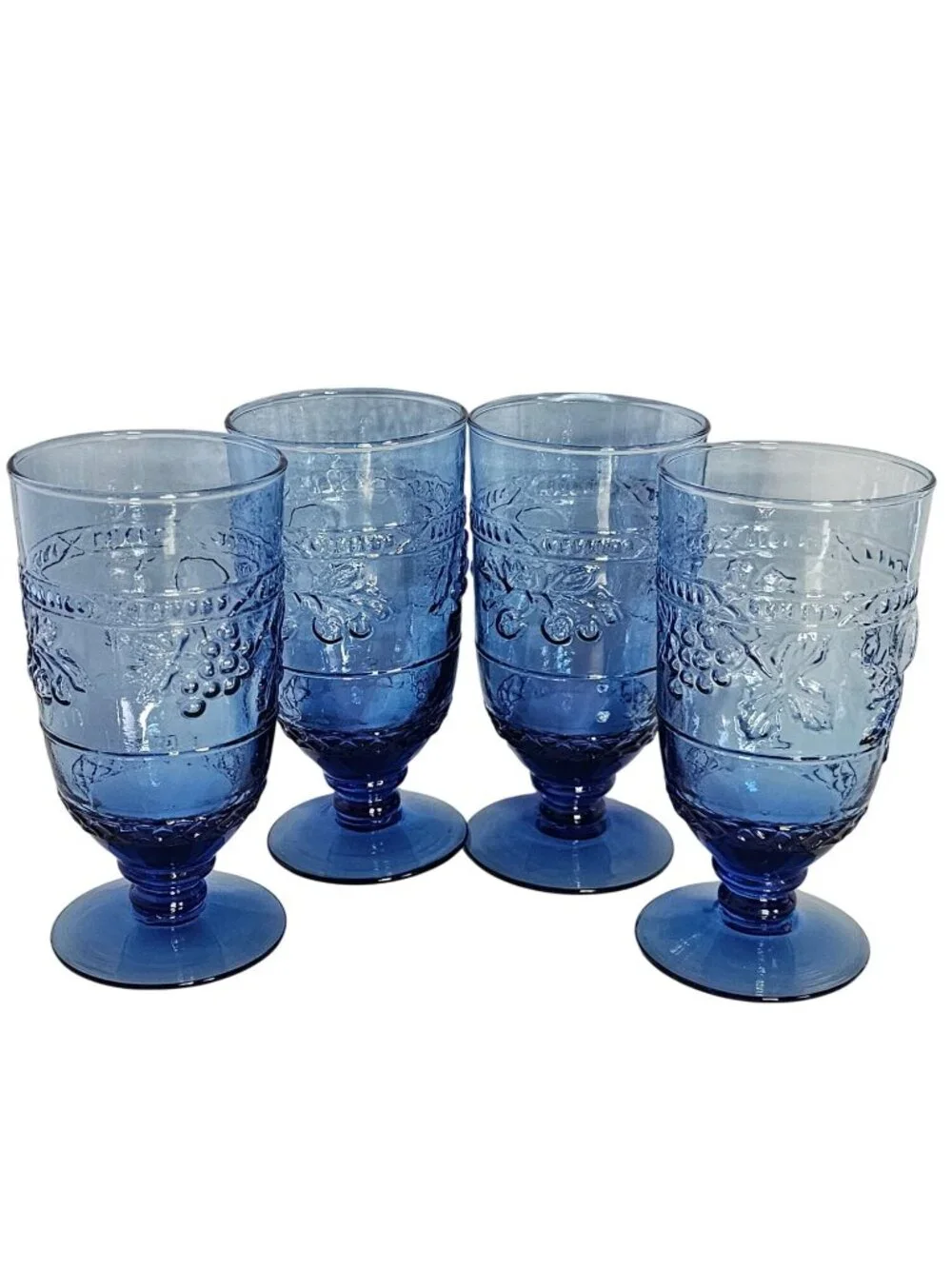 4 Mikasa Garden Harvest Blue Ice Tea Glasses 6.2